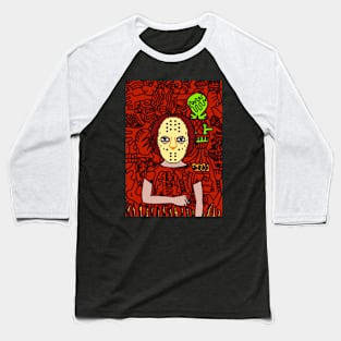 Carl: A FemaleMasked NFT with Pixel Eyes, Dark Skin, and a Touch of Light Baseball T-Shirt